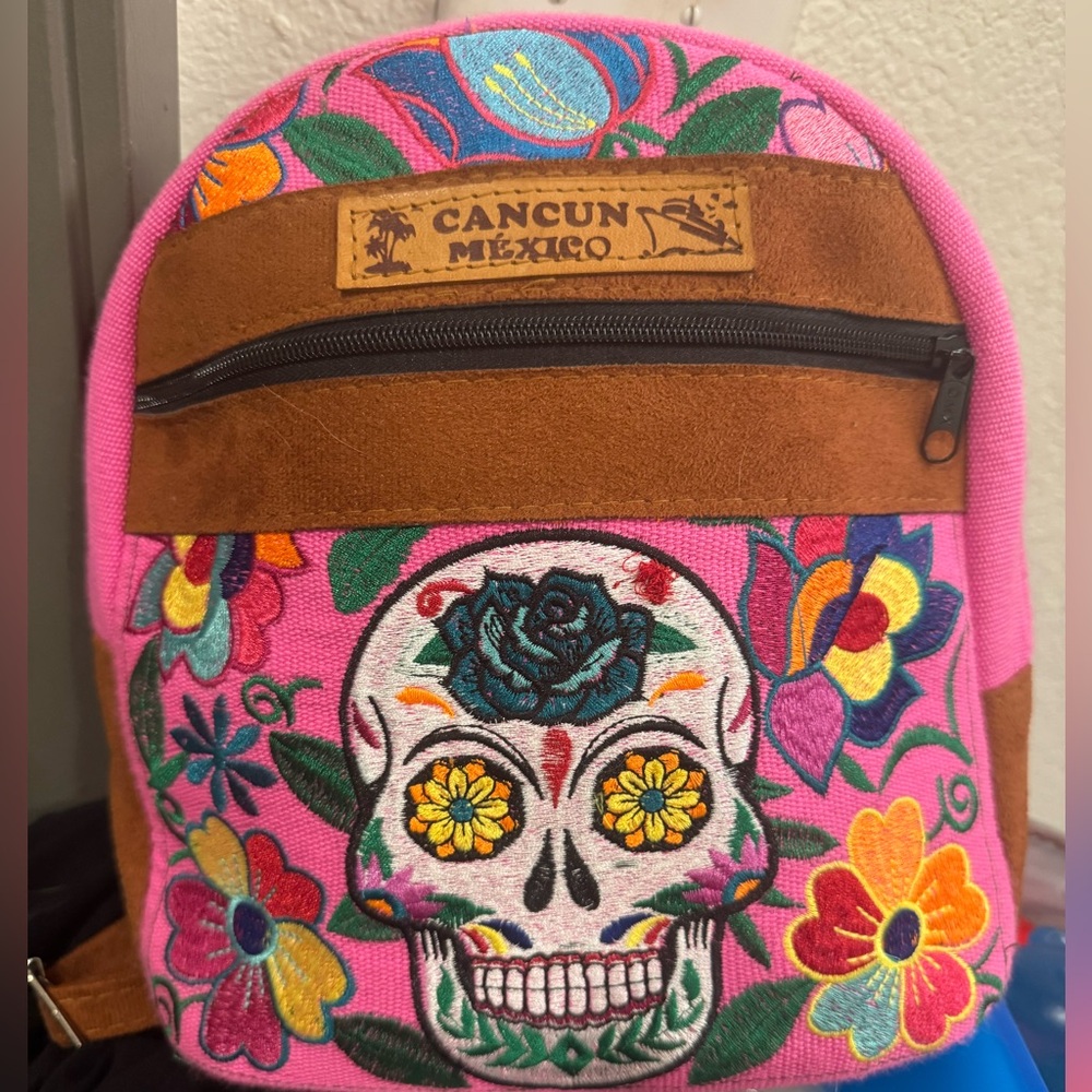 Colorful Skull Embroidered Backpack